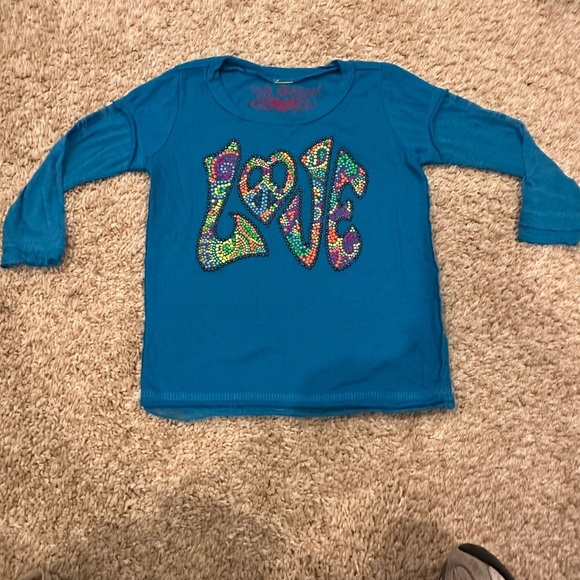 Truly Whimsical Other - *Vintage* Denny’s!  Vibrant Blue Kids Long Sleeve Tee with Studded Love Design